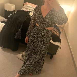 SKIES ARE BLUE long floral cut out dress